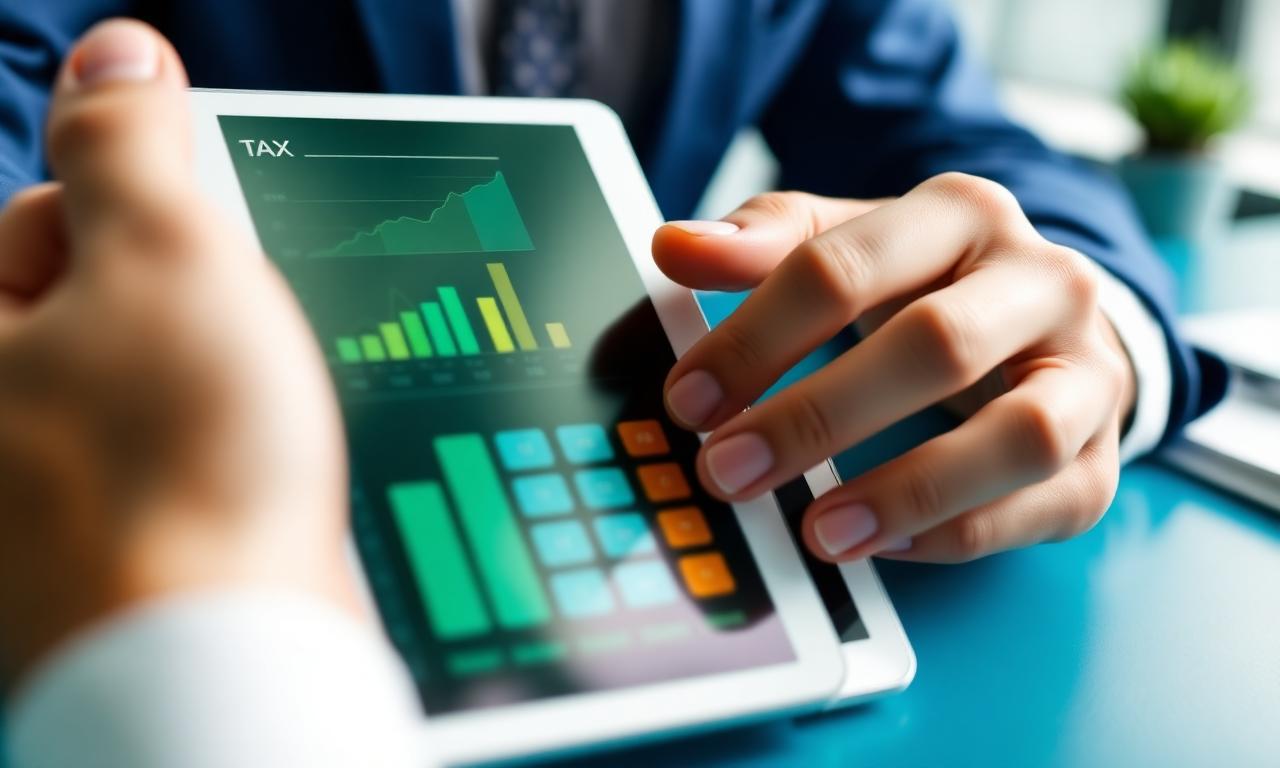 Finance professional using a tablet R&D Tax Credit Calculator to model qualified research expenses